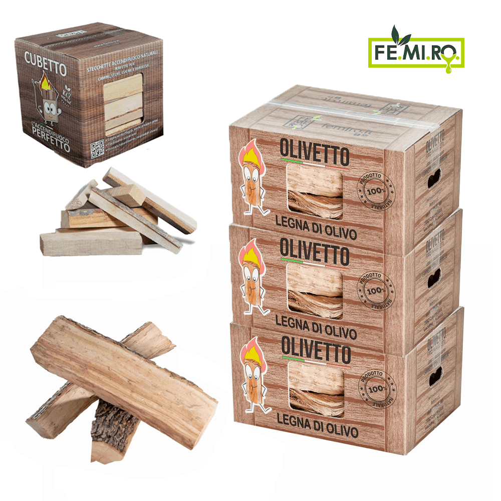Kit legna di ulivo Olivetto e accendifuoco Cubetto