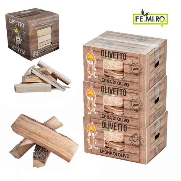 Kit legna di ulivo Olivetto e accendifuoco Cubetto