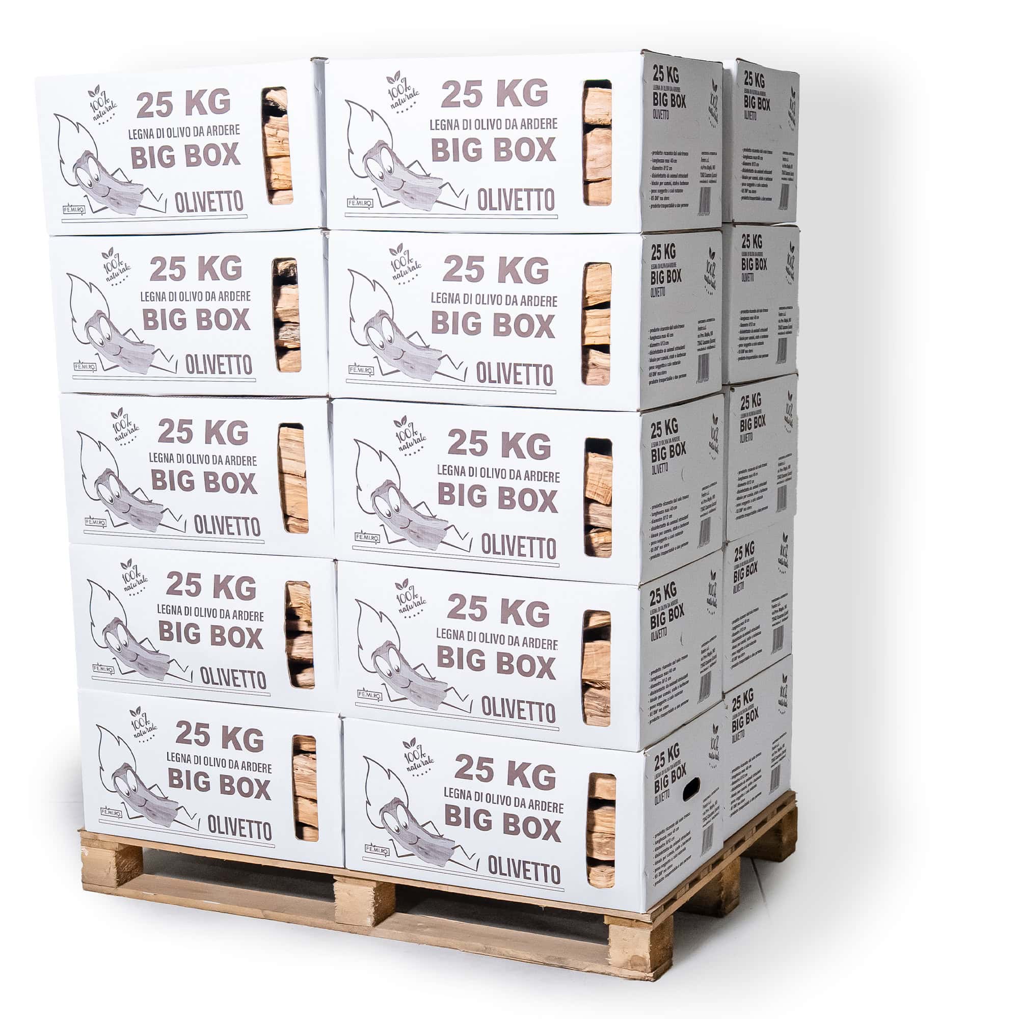 Legna da ardere di ulivo Big Box da 25 Kg (60 dm³)