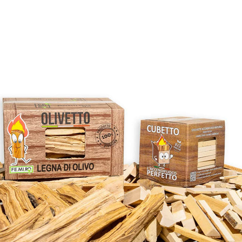 Scatola legna di ulivo Olivetto con cubetto accendifuoco Femiro